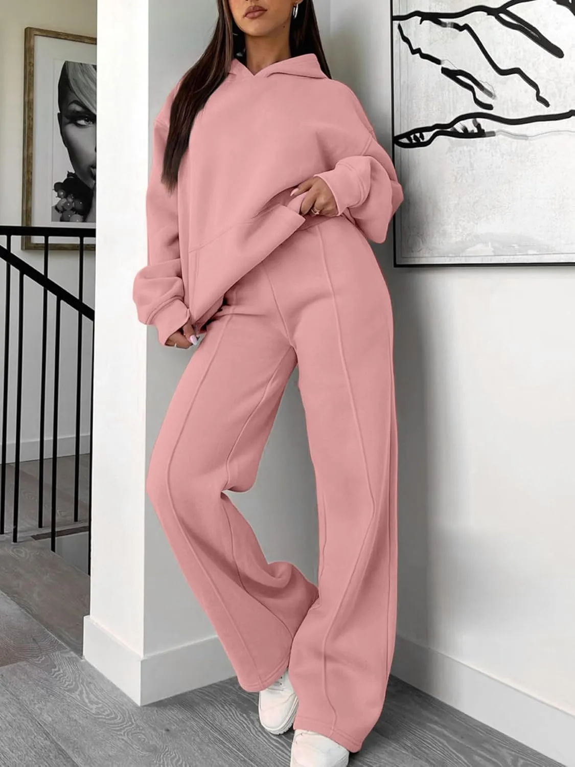 Caracilia Women's 2 Piece Outfits Sweatsuit Sets Oversized Hoodies Wide Leg Sweatpant Tracksuit 2024 Fall Matching Lounge Set