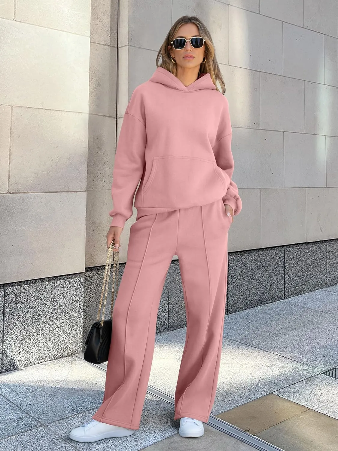 Caracilia Women's 2 Piece Outfits Sweatsuit Sets Oversized Hoodies Wide Leg Sweatpant Tracksuit 2024 Fall Matching Lounge Set