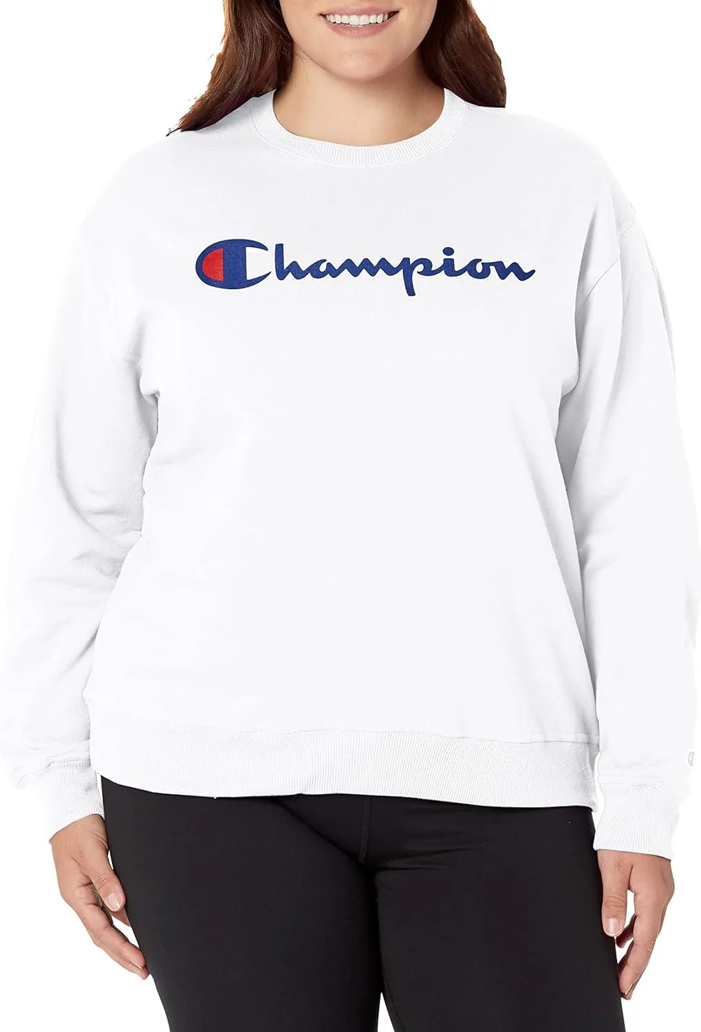 Champion Women's Sweatshirt, Powerblend, Crewneck for Women, C Logo (Plus Size Available)