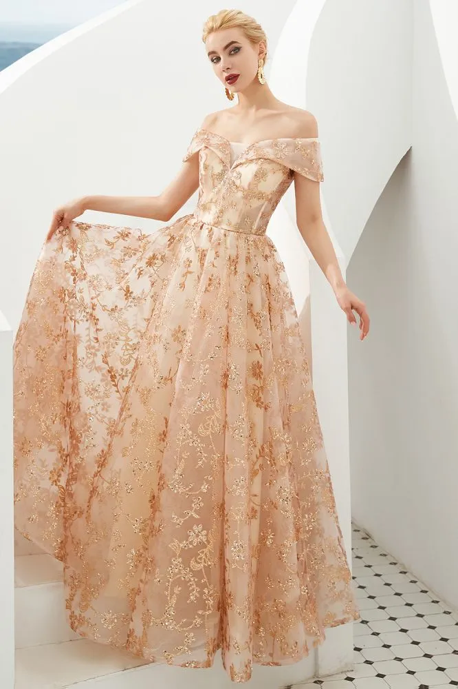 Charming Off Shoulder Aline Princess Dress Tulle Swing Evening Party Dress Quincenera Dress