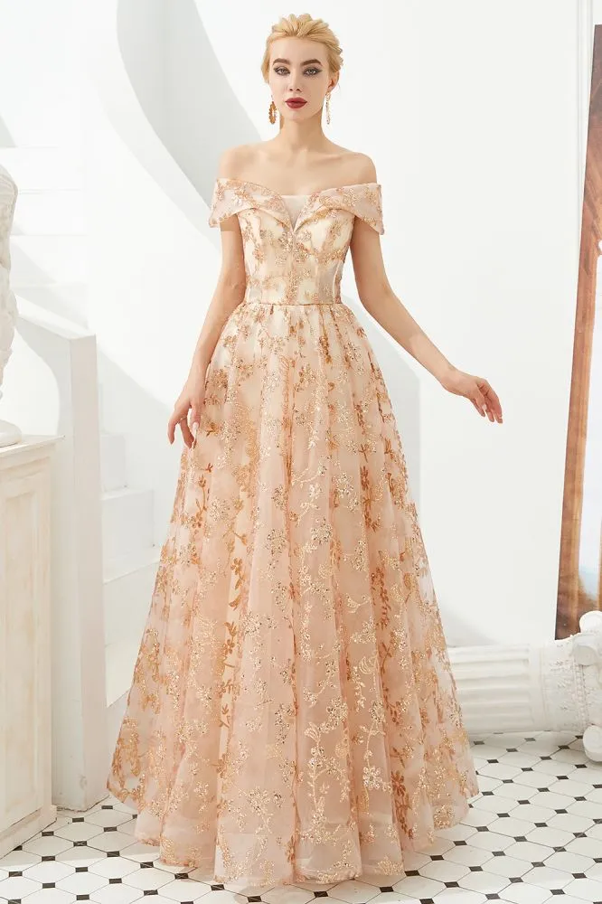 Charming Off Shoulder Aline Princess Dress Tulle Swing Evening Party Dress Quincenera Dress