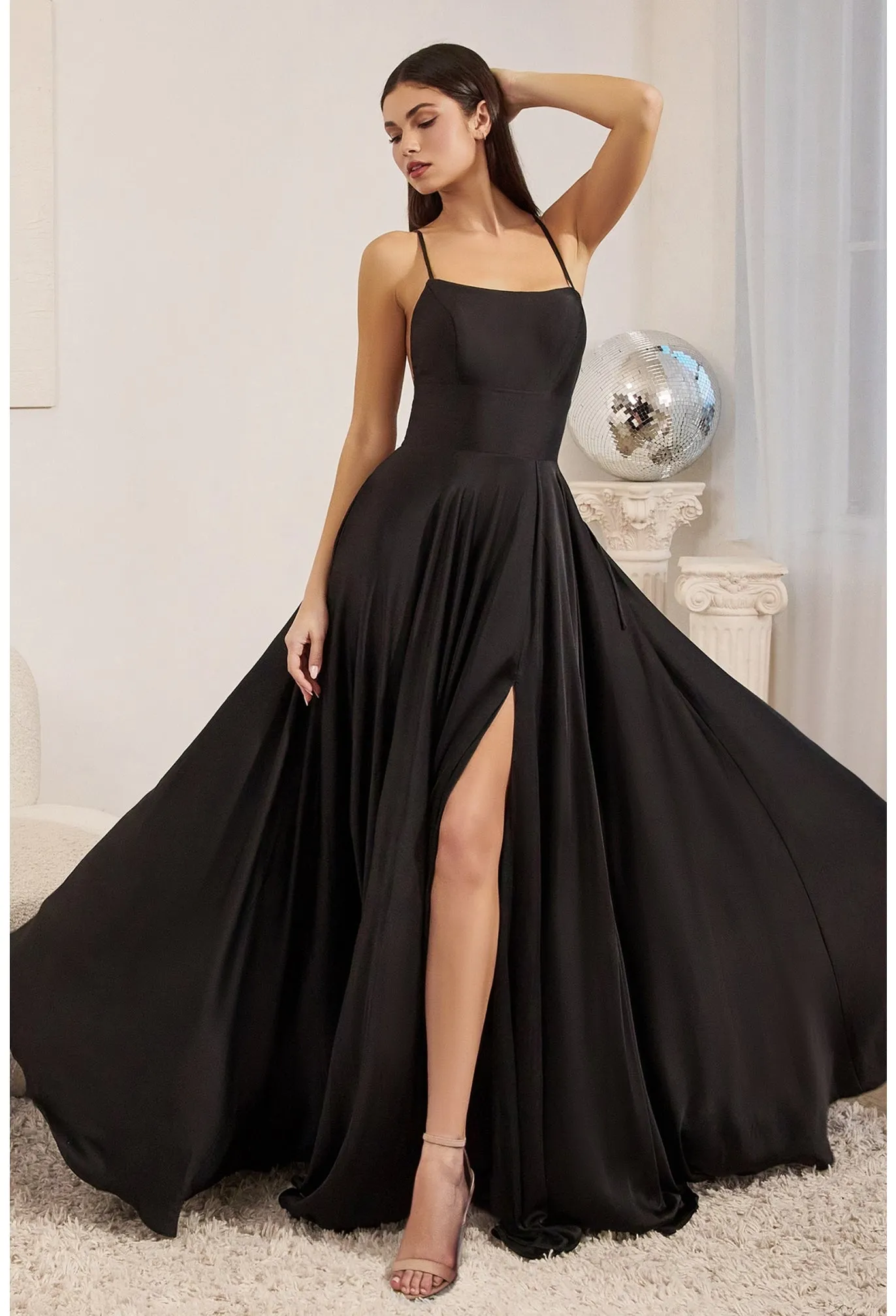 CINDERELLA DIVINE CJ527 A-Line Satin Gown with Slit
