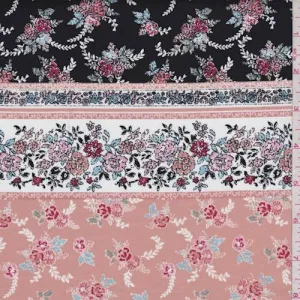 Clay Orange/Black Floral Wallpaper Stripe Poplin Fabric