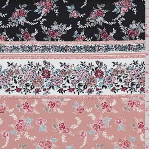 Clay Orange/Black Floral Wallpaper Stripe Poplin Fabric