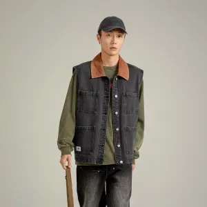 Color Matching Collar Denim Vest