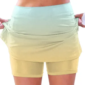 cooki Tennis Skirts for Women Summer Casual High Waisted Athletic Skort Lightweight Stretchy Workout Gradient Color Skirt