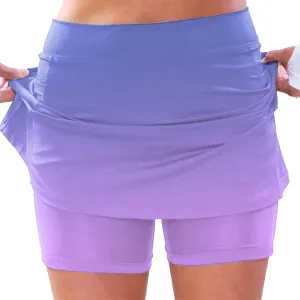 cooki Tennis Skirts for Women Summer Casual High Waisted Athletic Skort Lightweight Stretchy Workout Gradient Color Skirt
