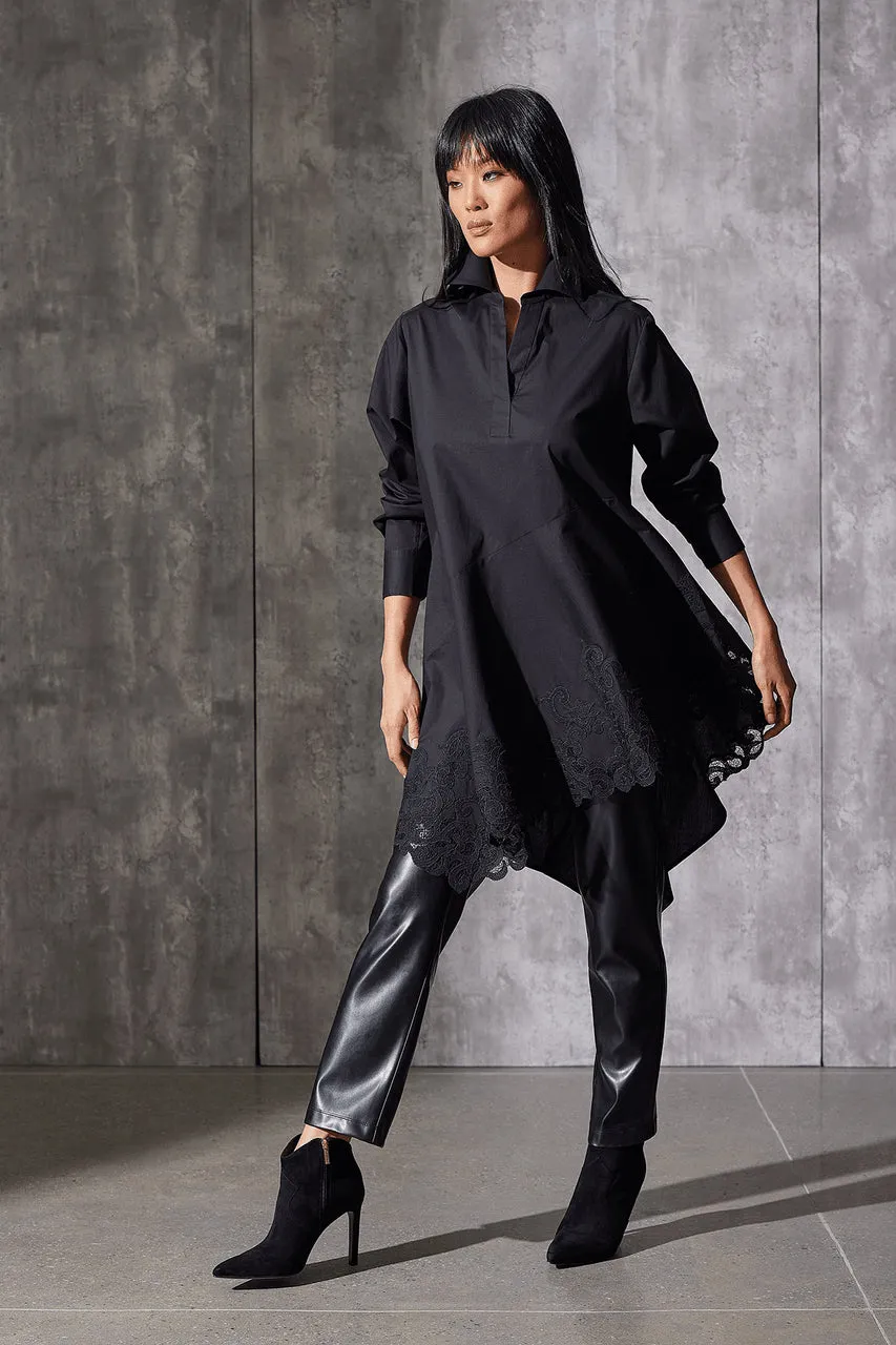 Cotton Poplin Asymmetrical Embroidered Flounce Shirt