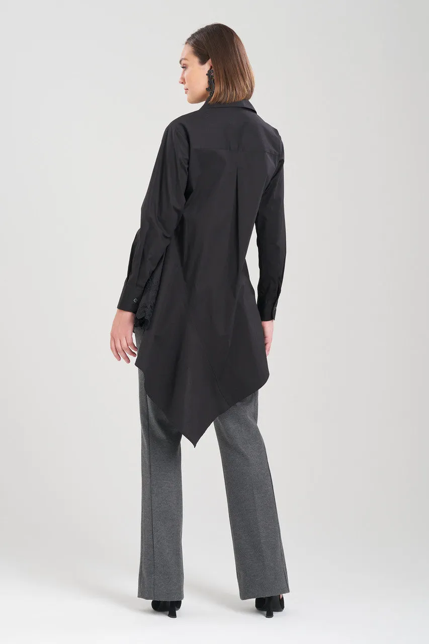 Cotton Poplin Asymmetrical Embroidered Flounce Shirt