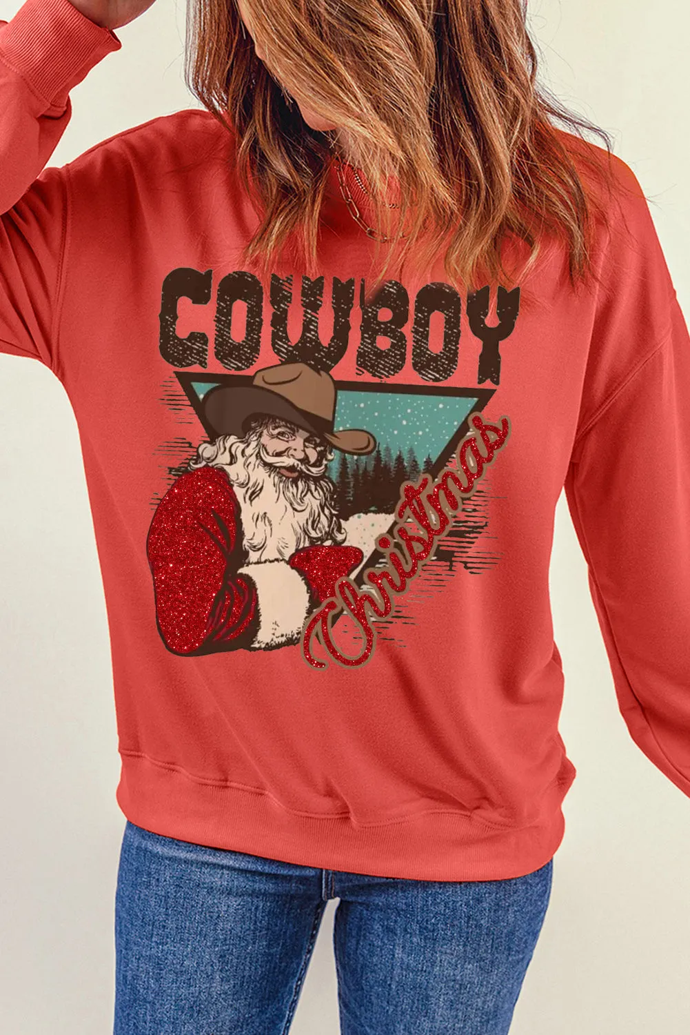 Cowboy Boy Printed Solid Color Crew Neck Pullover Sweatshirt