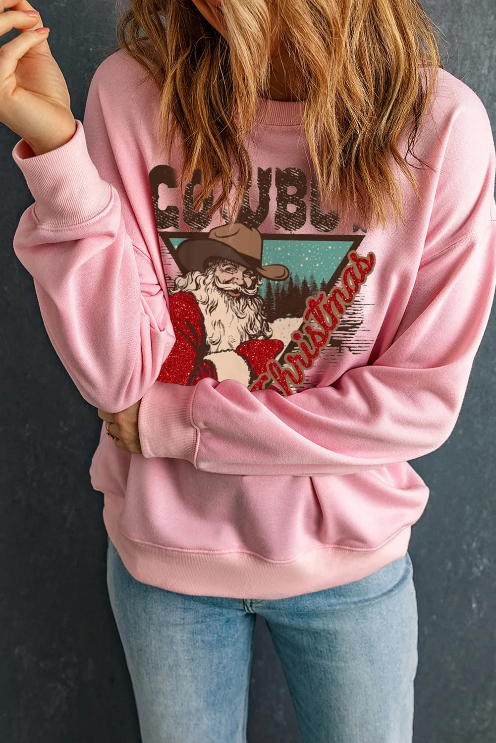 Cowboy Boy Printed Solid Color Crew Neck Pullover Sweatshirt