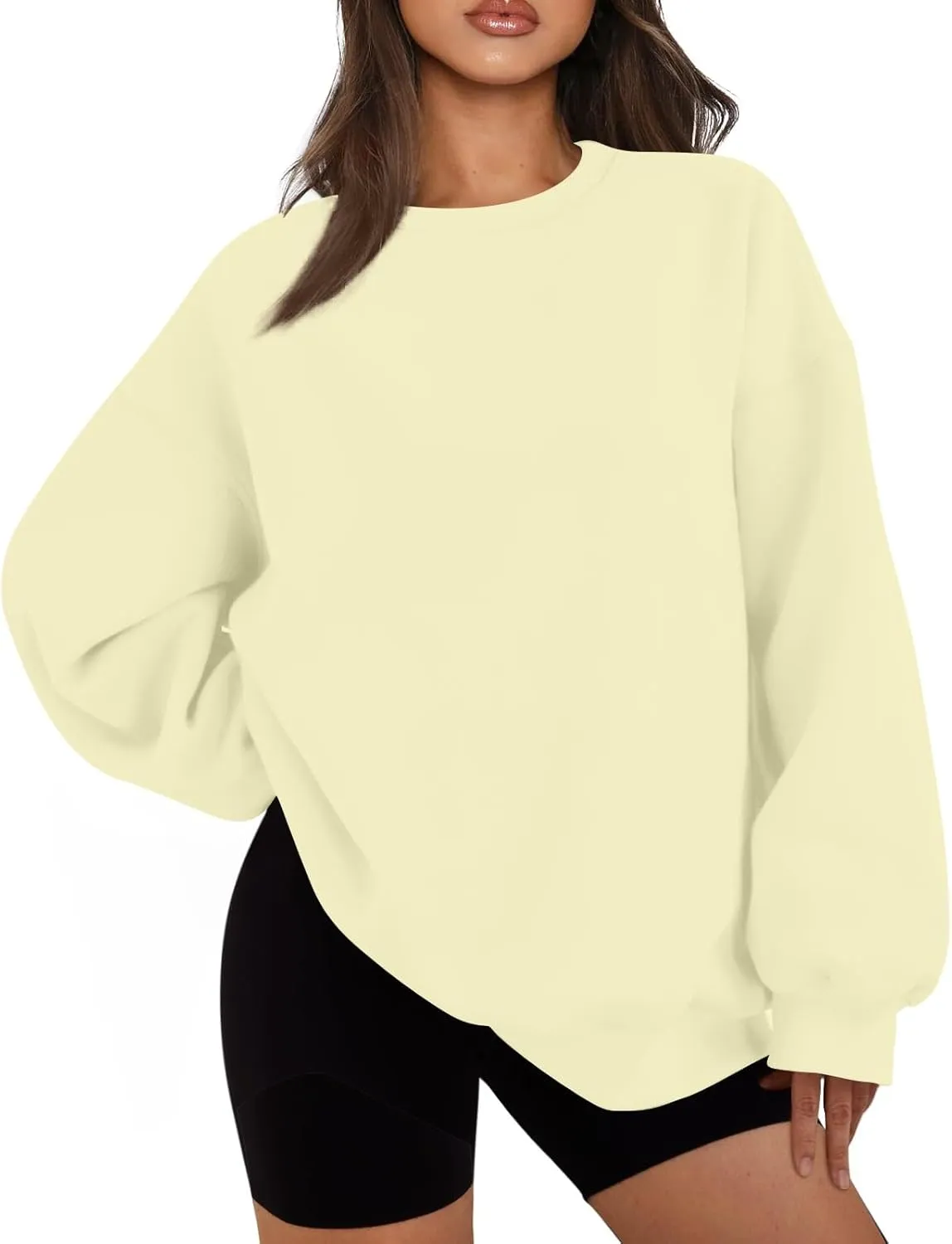 Crewneck Sweatshirts Women Preppy Fleece Plain Oversized Hoodie Trendy Aesthetic Hoodies Winter Crew Neck Sweatshirt