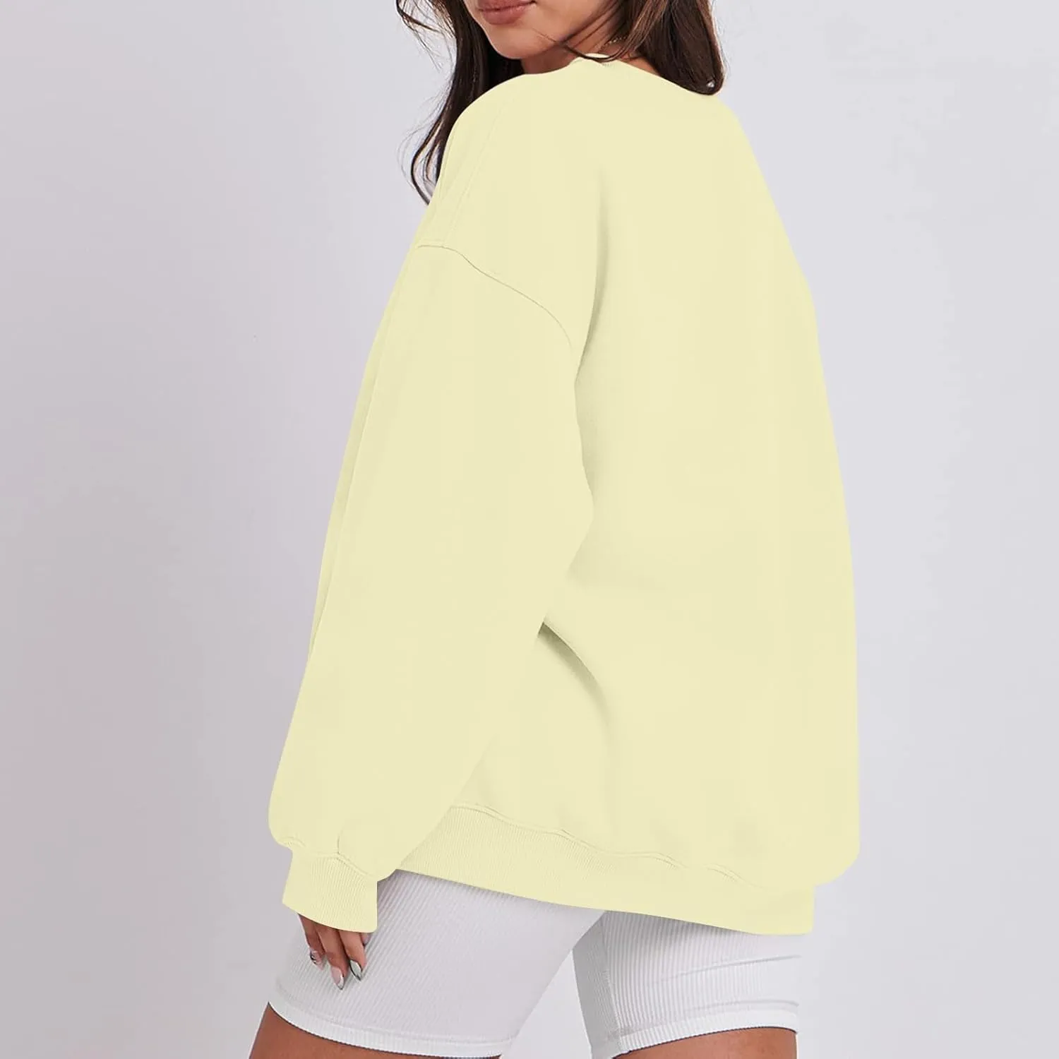 Crewneck Sweatshirts Women Preppy Fleece Plain Oversized Hoodie Trendy Aesthetic Hoodies Winter Crew Neck Sweatshirt