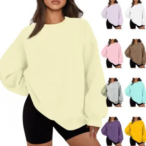 Crewneck Sweatshirts Women Preppy Fleece Plain Oversized Hoodie Trendy Aesthetic Hoodies Winter Crew Neck Sweatshirt