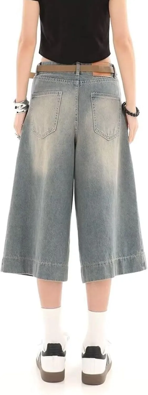 Cropped Jeans for Women Men High Waist Wide Leg Baggy Jorts Y2K Casual Denim Capris Pants Grunge Summer Clothes.