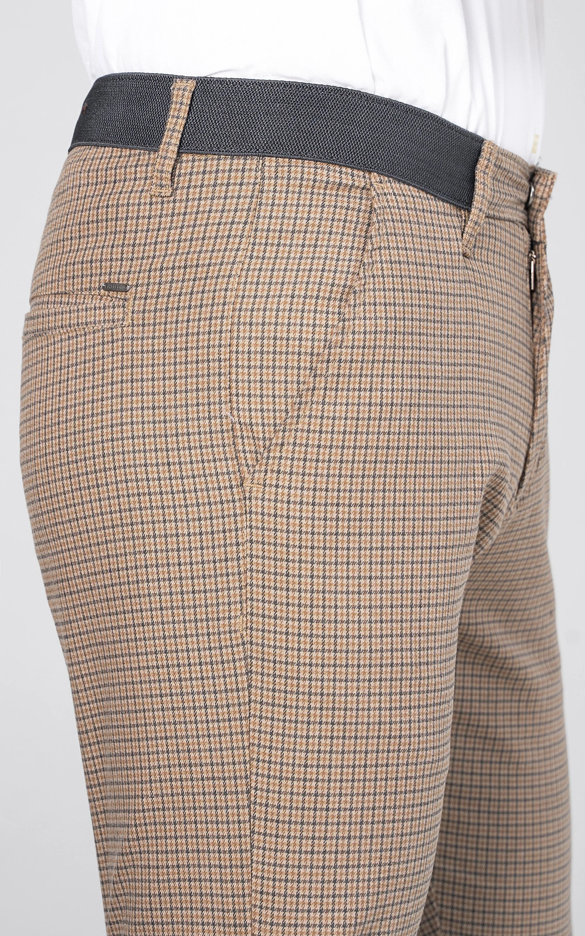 CROSS POCKET MINI CHECK PANT KHAKI BROWN
