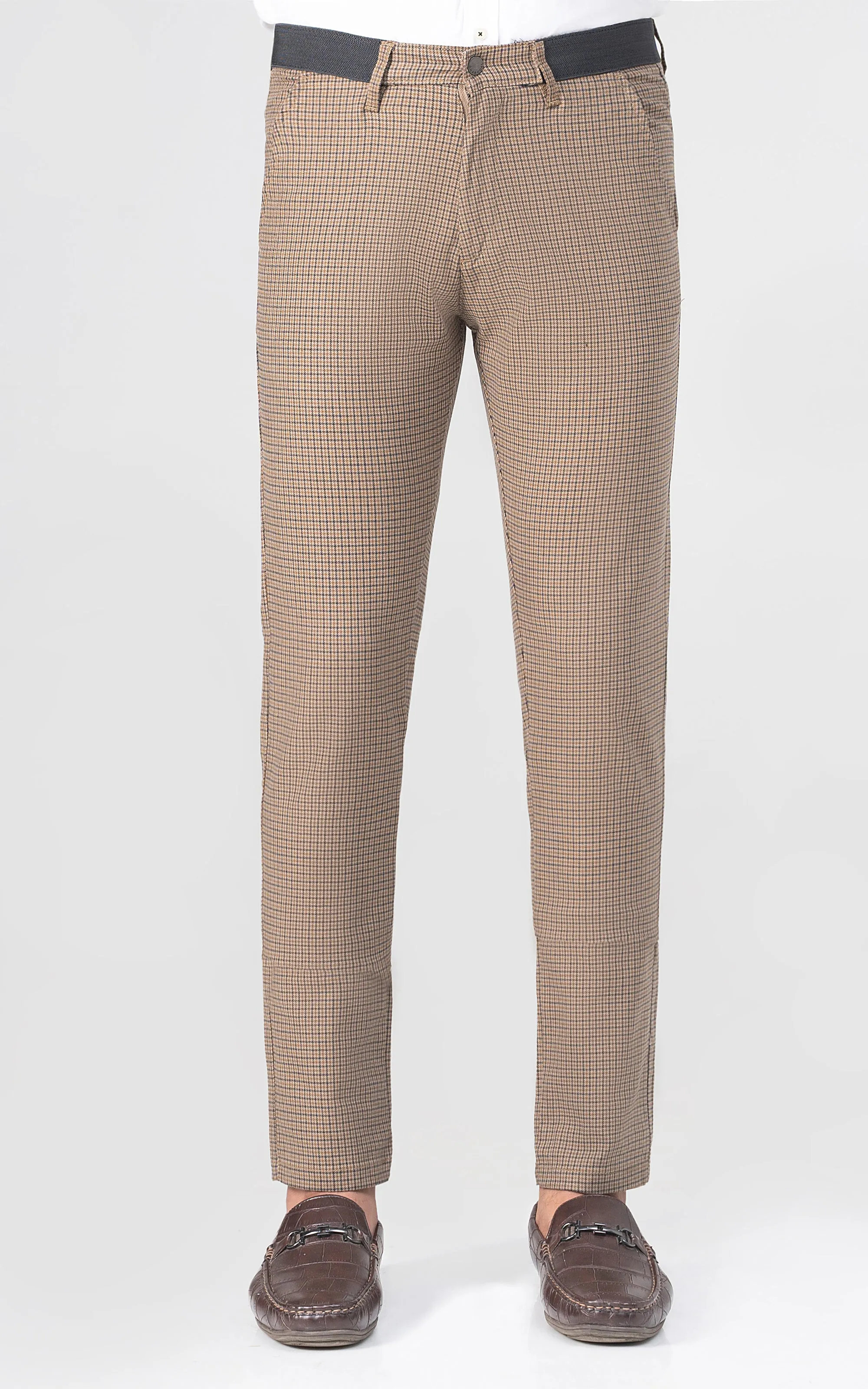 CROSS POCKET MINI CHECK PANT KHAKI BROWN