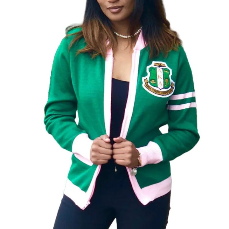 Custom Greek Acrylic Wholesale Women's Jacquard Knitted Cardigan - AKA