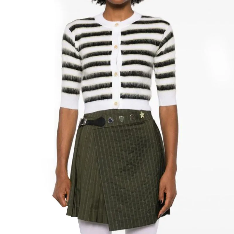Custom Wholesale Mohair Wool Blend Women Knit Sweater - OEM/ODM Half Sleeves Fit Design Striped