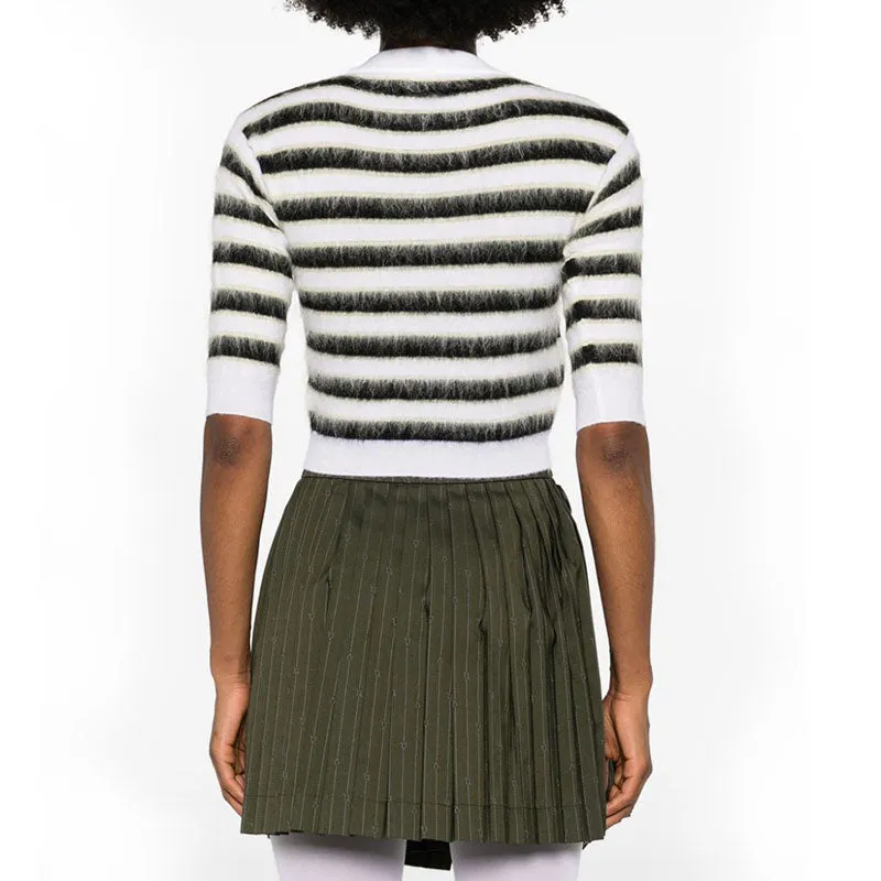 Custom Wholesale Mohair Wool Blend Women Knit Sweater - OEM/ODM Half Sleeves Fit Design Striped