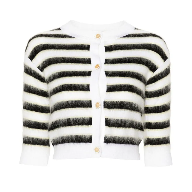 Custom Wholesale Mohair Wool Blend Women Knit Sweater - OEM/ODM Half Sleeves Fit Design Striped