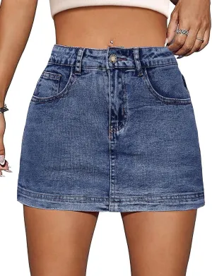 Denim Skort Women High Waist Mini Jean Skirt for Women Stretch Casual Mini Jean Skort