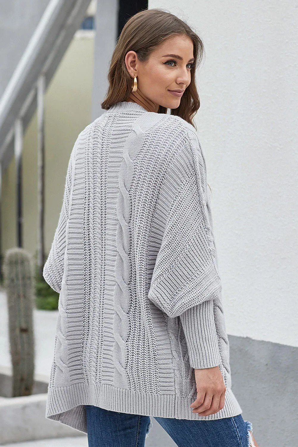 Dolman Sleeve Open Front Knit Cardigan