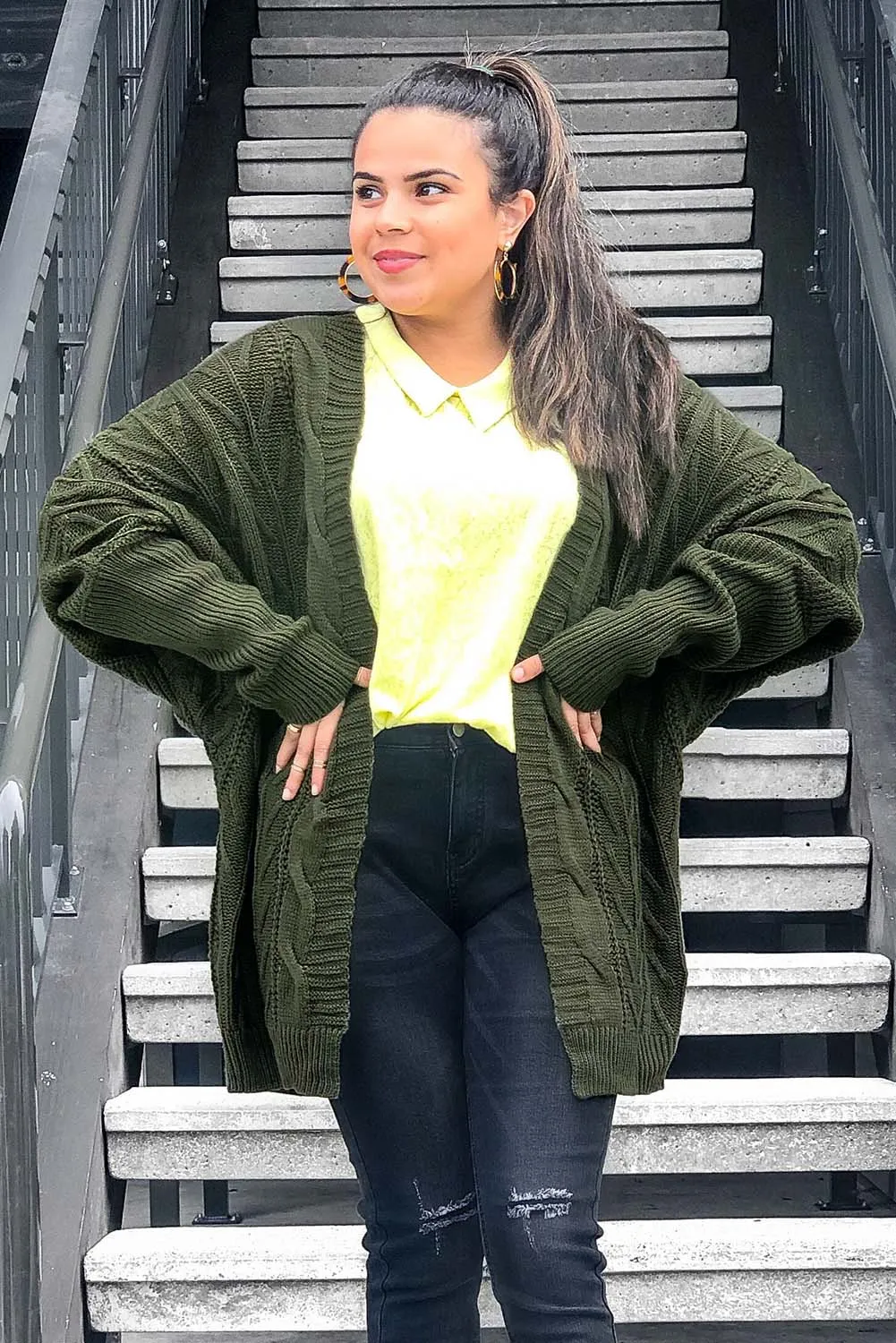 Dolman Sleeve Open Front Knit Cardigan