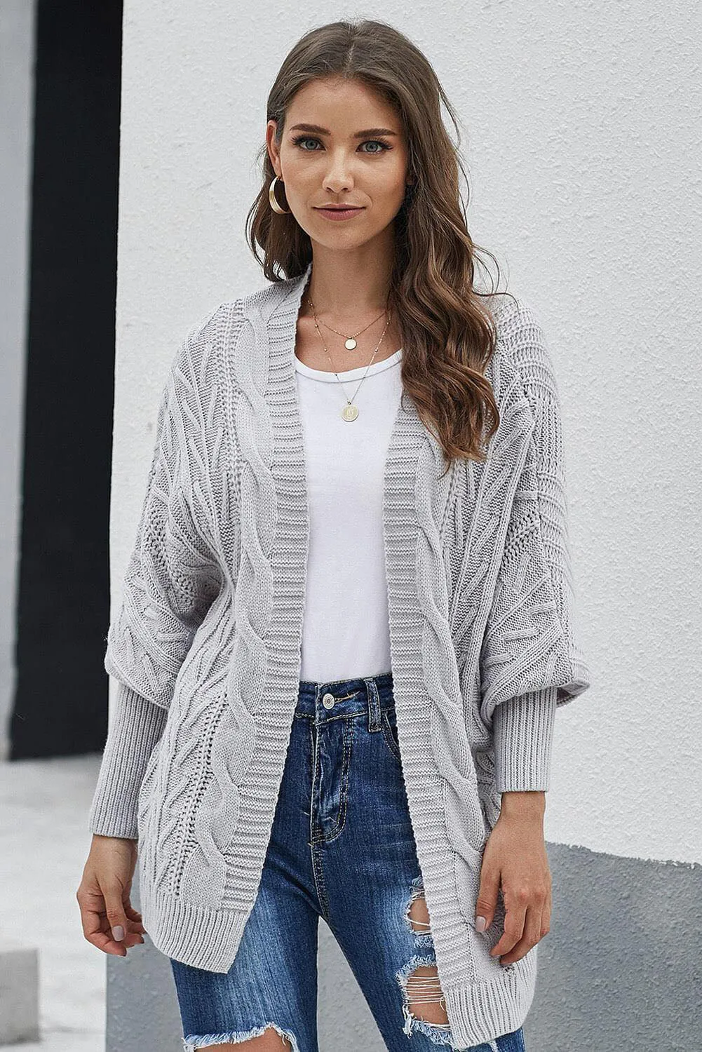 Dolman Sleeve Open Front Knit Cardigan