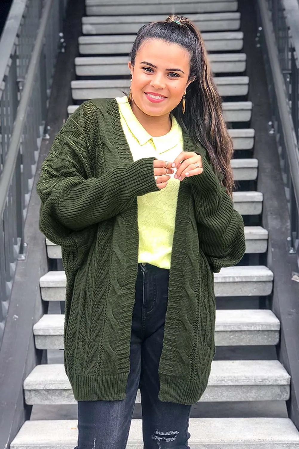 Dolman Sleeve Open Front Knit Cardigan