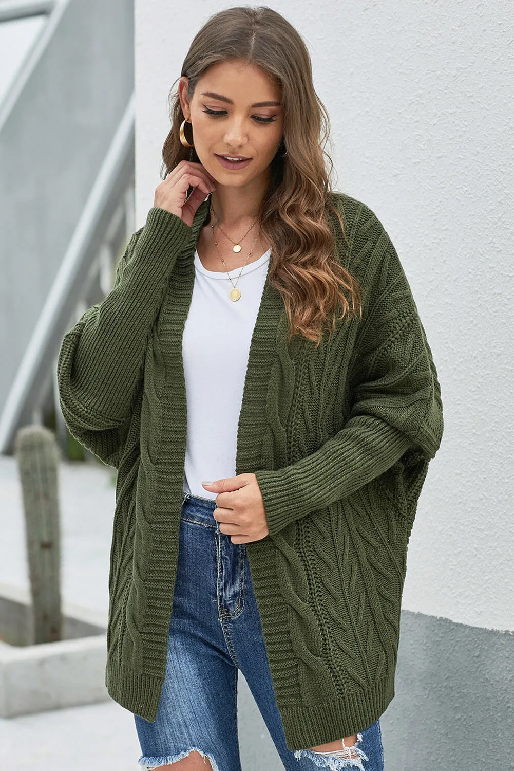 Dolman Sleeve Open Front Knit Cardigan