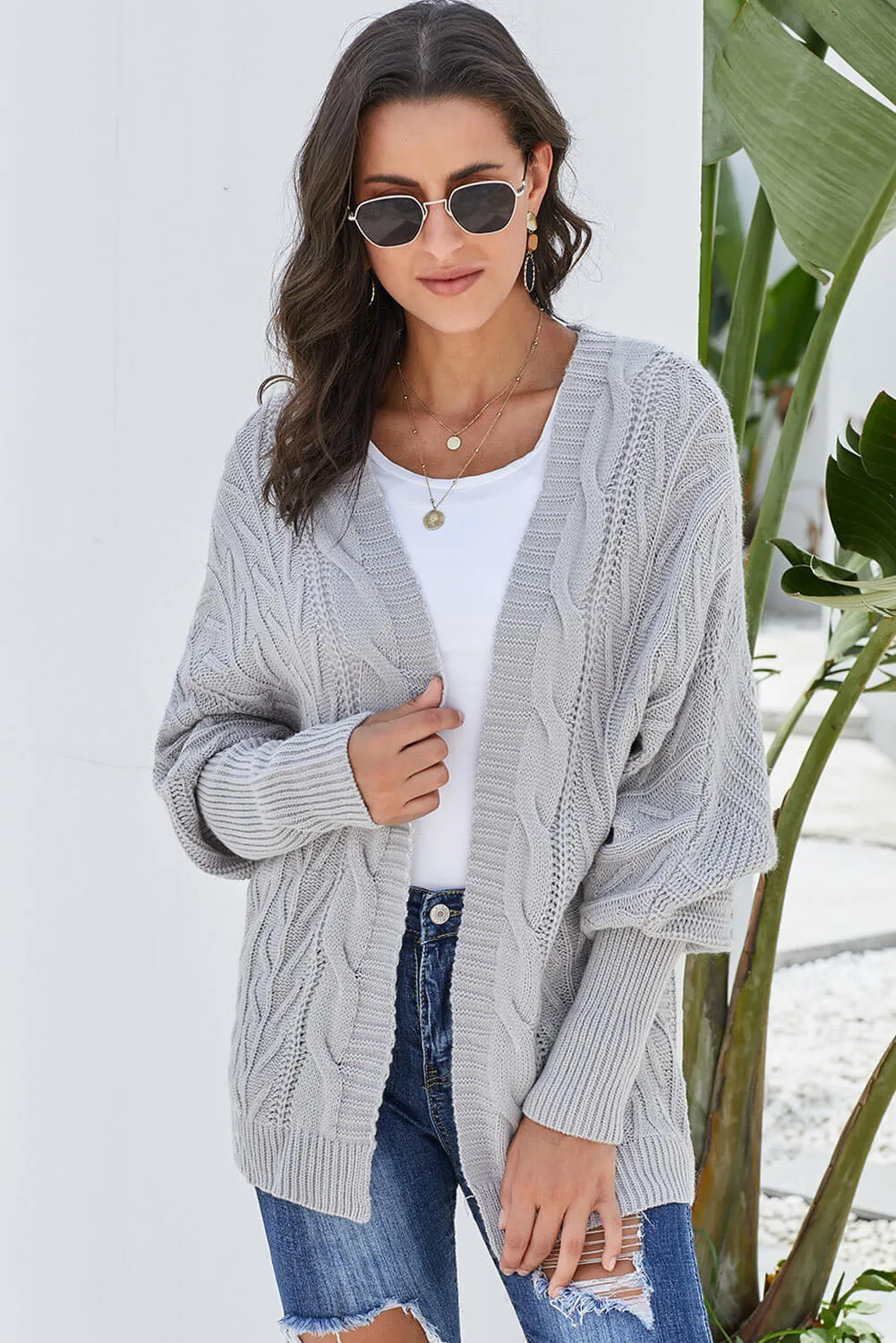 Dolman Sleeve Open Front Knit Cardigan