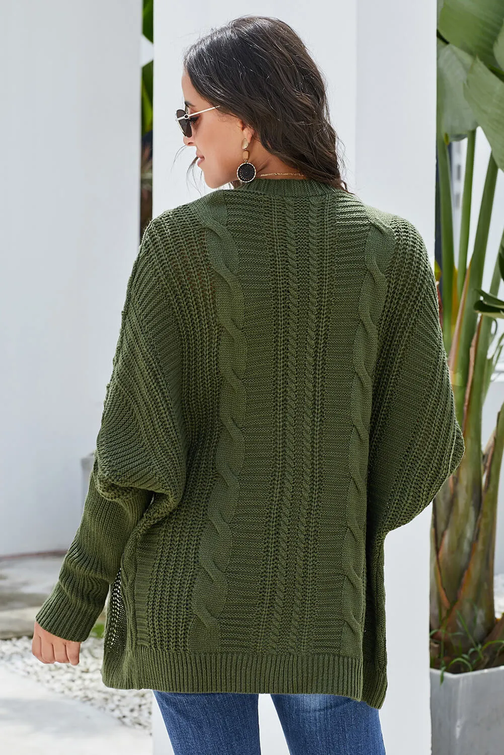 Dolman Sleeve Open Front Knit Cardigan
