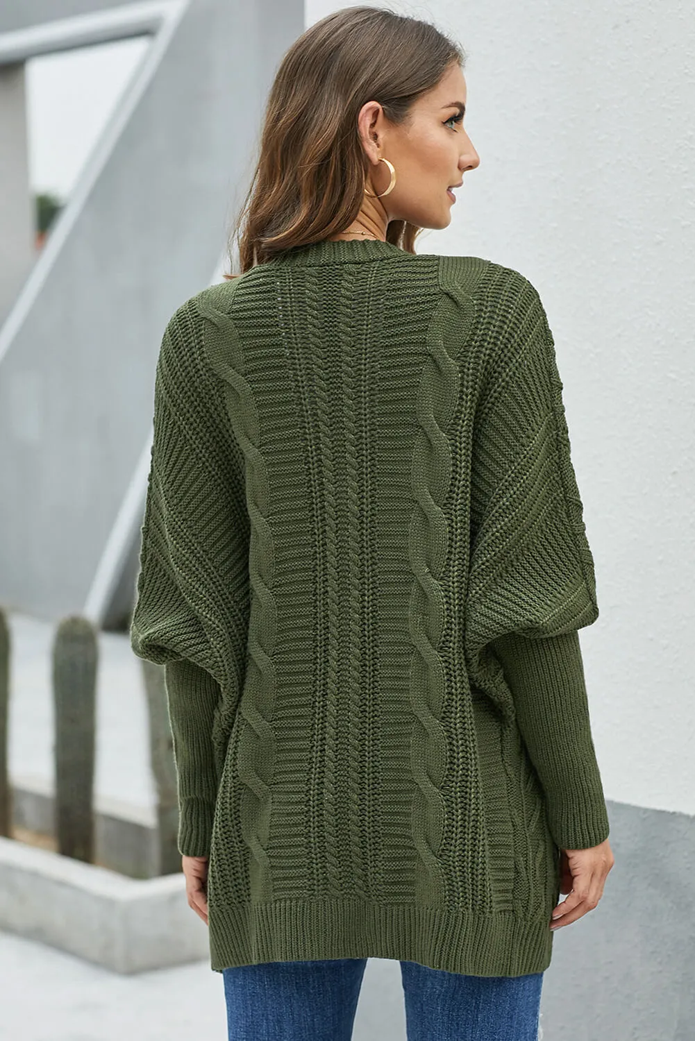 Dolman Sleeve Open Front Knit Cardigan