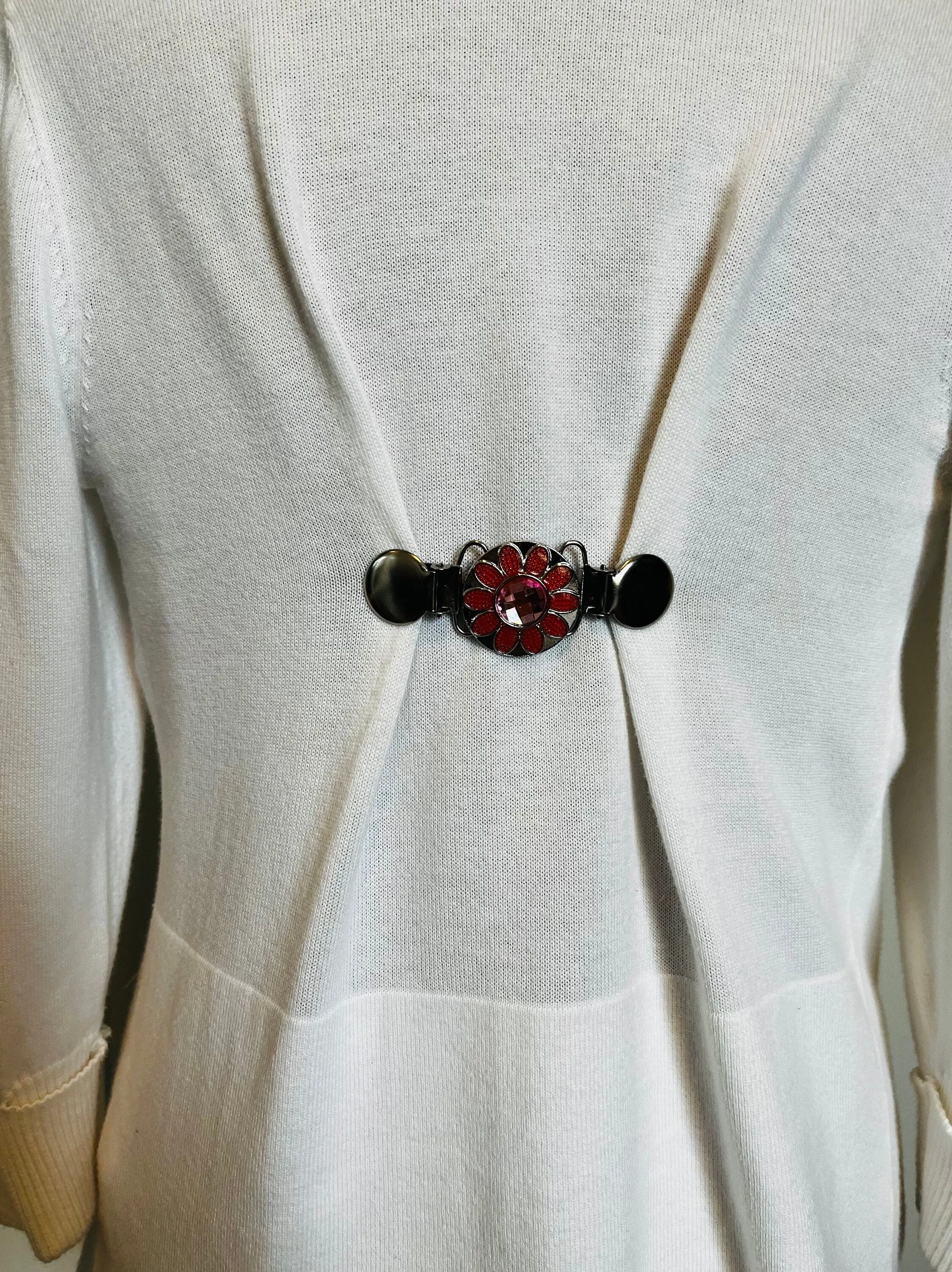 Dress Clips Pink Rhinestone Flower Waist Clip Cardigan Clip Floral Cinch Clip Silver Dress Clip Sweater Clips Gift Gifts for Her by Fabulici