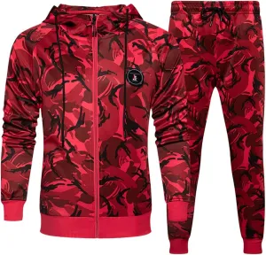 DUOFIER Men's Hooded Athletic Tracksuit Casual Full Zip Jogging SweatSuits