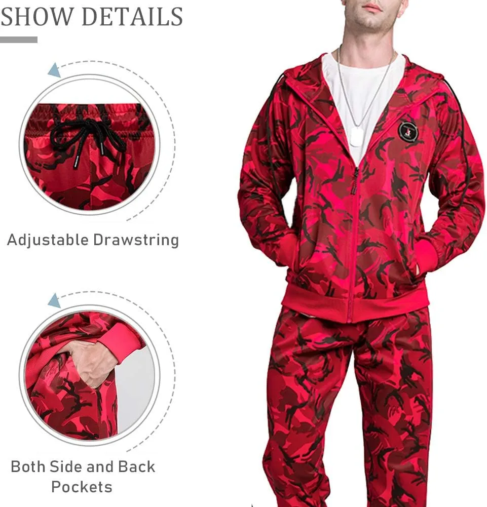 DUOFIER Men's Hooded Athletic Tracksuit Casual Full Zip Jogging SweatSuits
