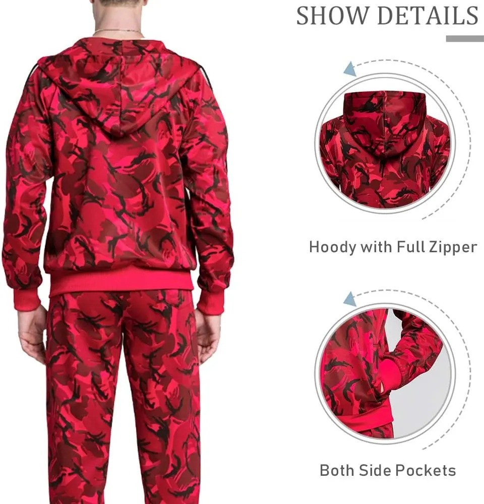 DUOFIER Men's Hooded Athletic Tracksuit Casual Full Zip Jogging SweatSuits
