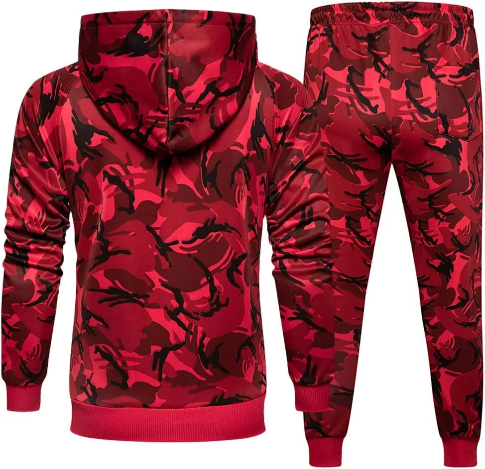 DUOFIER Men's Hooded Athletic Tracksuit Casual Full Zip Jogging SweatSuits
