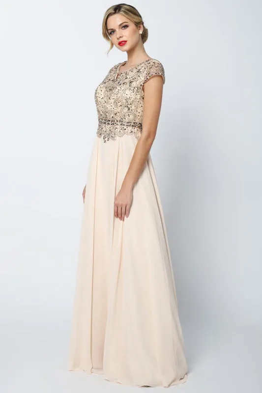 Embellished Cap-Sleeve Mother Of Bride Dress