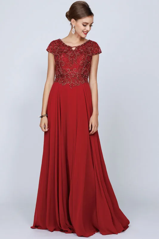 Embellished Cap-Sleeve Mother Of Bride Dress