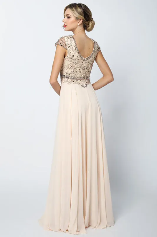 Embellished Cap-Sleeve Mother Of Bride Dress