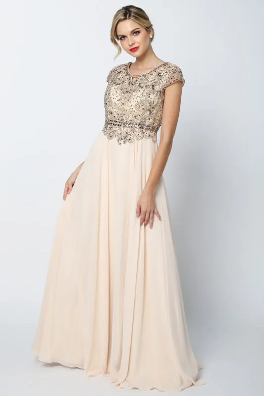 Embellished Cap-Sleeve Mother Of Bride Dress