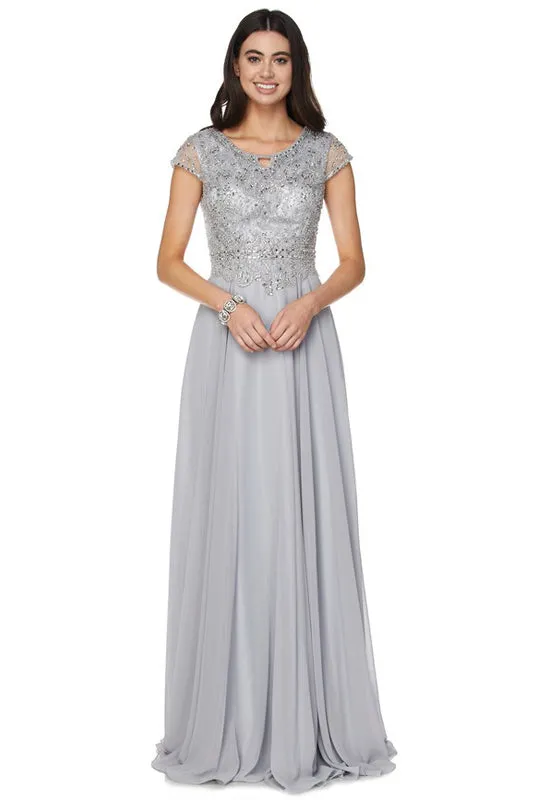 Embellished Cap-Sleeve Mother Of Bride Dress