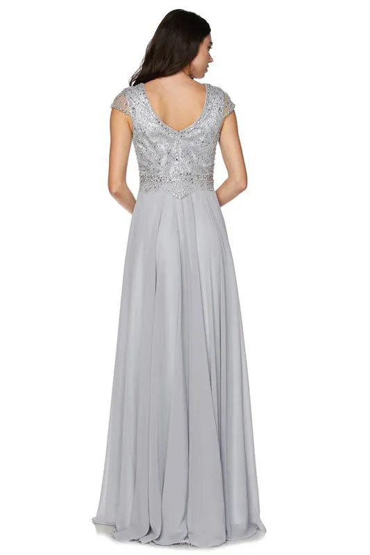Embellished Cap-Sleeve Mother Of Bride Dress