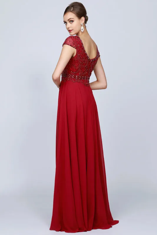 Embellished Cap-Sleeve Mother Of Bride Dress