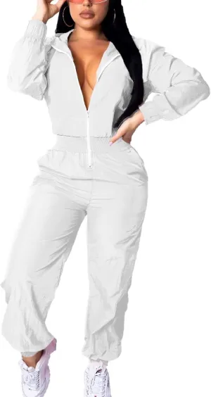 EOSIEDUR Women's Pullover Hoodies Jumpsuit Zipper Jacket Windbreaker Elastic Waistband Pants One Piece Outfits Tracksuit Set