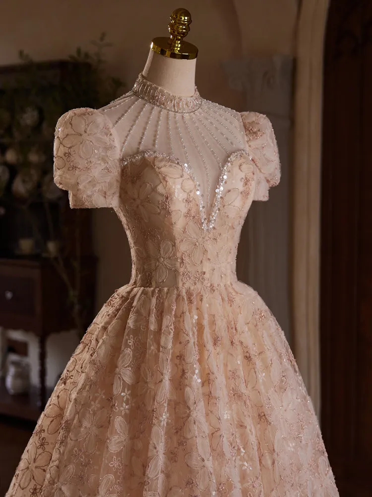 Exquisite Short Sleeves Keyhole Back Tea Length Homecoming Dresses