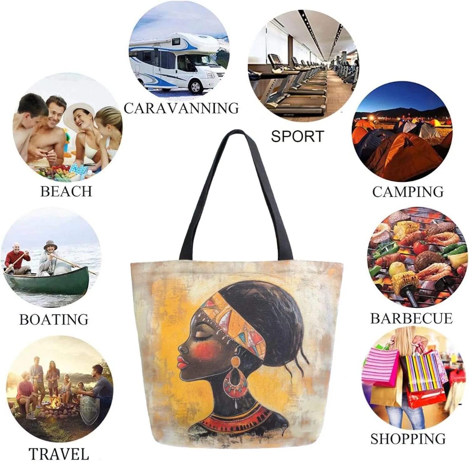 Extra Large Shoulder Grocery Tote Bag, Beautiful African Native Woman Canvas Durable Daily Handle Bag Reusable for Gym Weekender Picnic Yoga Beach Travel Kitchen Market Shopping