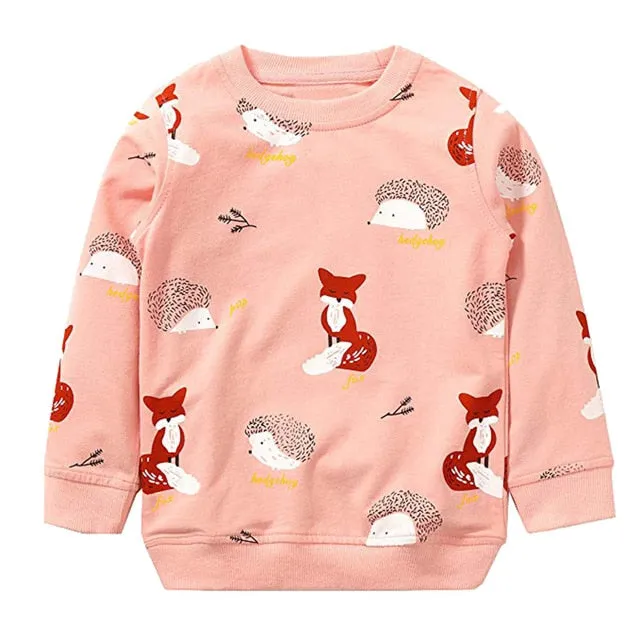 Fashionable Leisure Cotton Pullover With Cartoon Fox/Butterfly Print For Boys/Girls